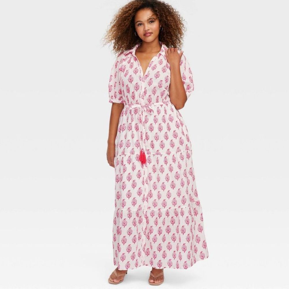 Roller Rabbit Pink and White Strapless Maxi Dress